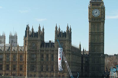 Trident banner hung by Big Ben 1