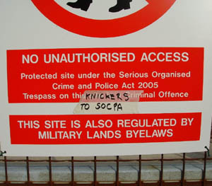 Aldermaston SOCPA sign