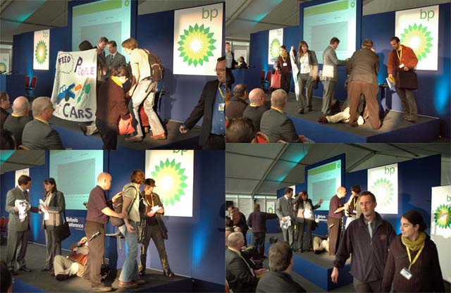 BP biofuel conference stage invasion