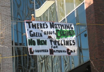 US LNG pipeline protest banner