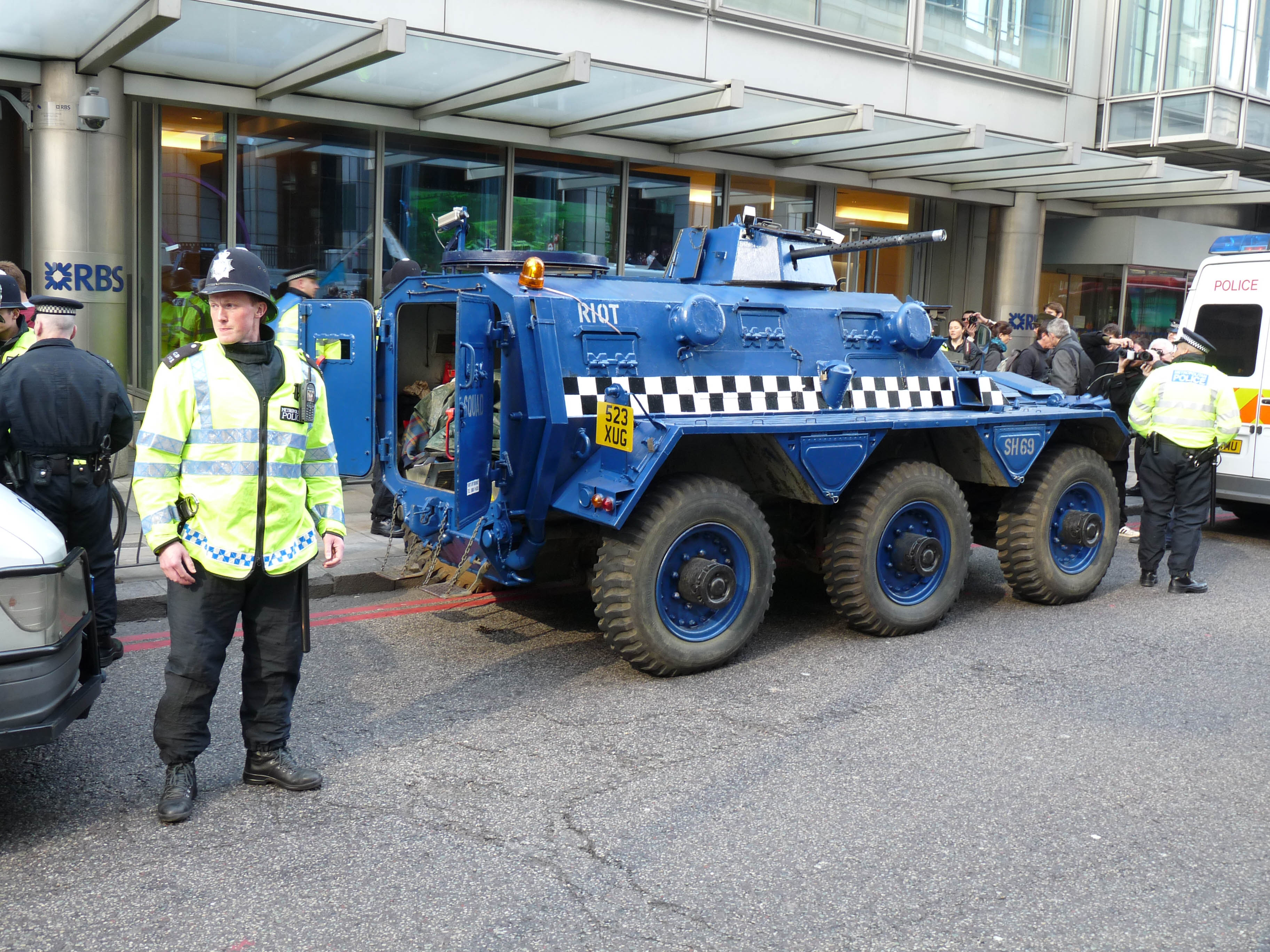 Space Hijackers APC outside & guarding RBS