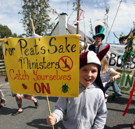 peat protest placard