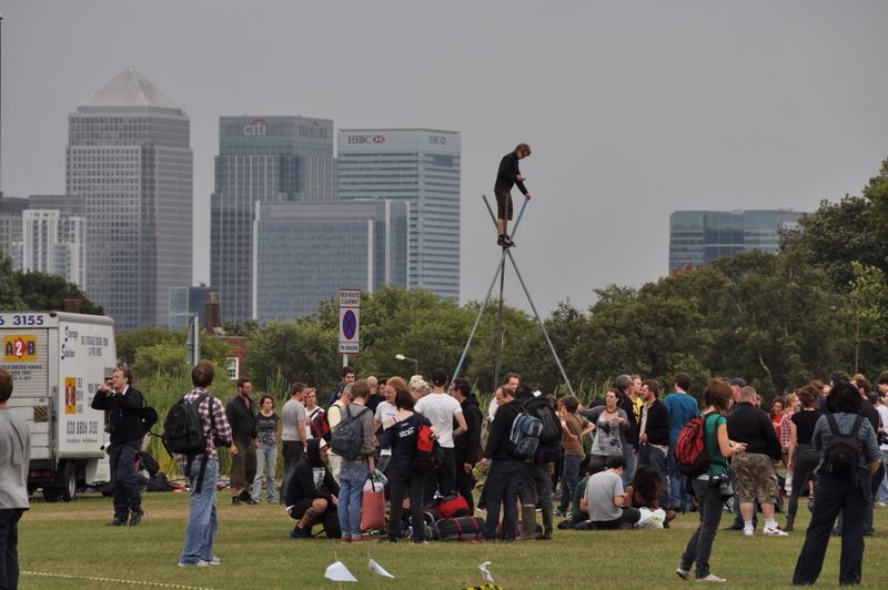 climate camp 2009 tripod with banks behind