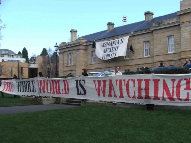 Not Woodchips Tasmania banner hang