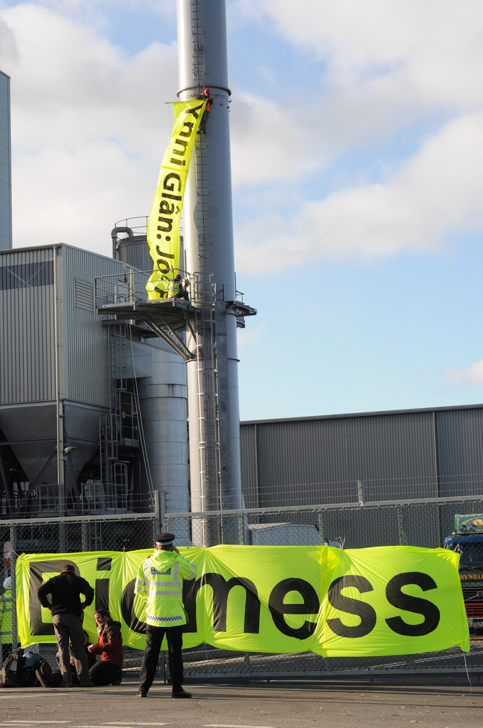 Climate activists blockade biomass plant in Port Talbot on 30th November 2009