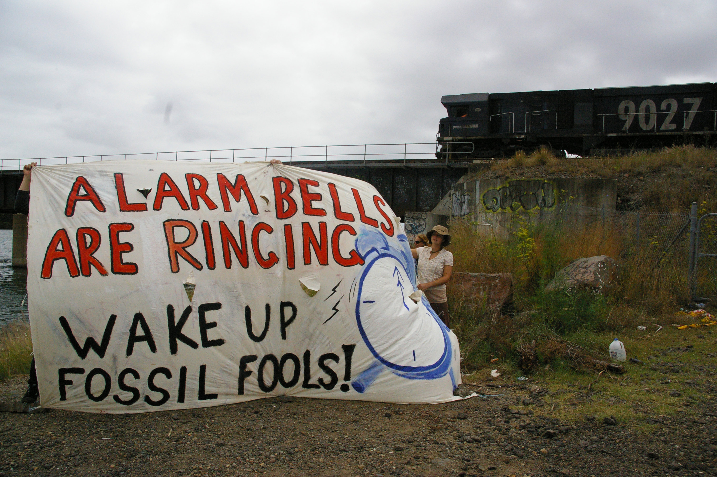 Australian Copenhagen rail blockade banners 2