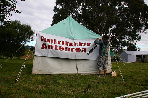 NZ climate camp welcome tent