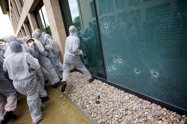 RBS HQ windows smashed