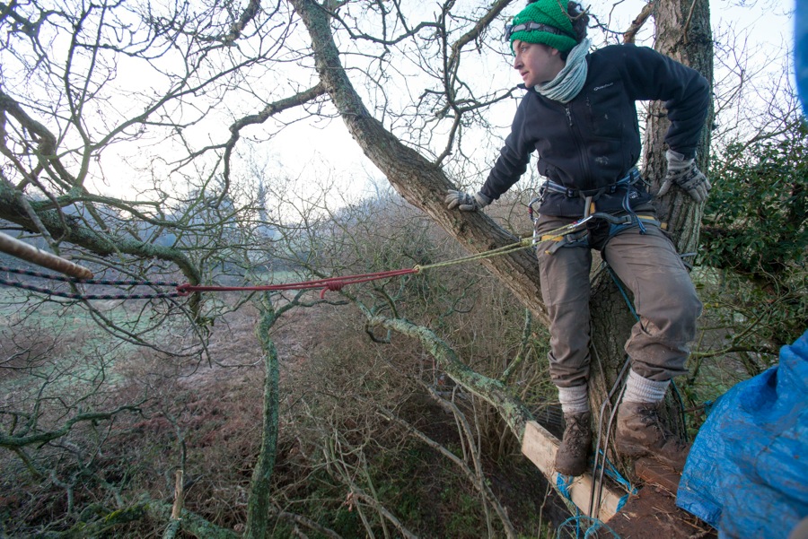 An activist high in the tress at Decoy Pond camp. 28-01-2013. Photo: Adrian Arbib. www.arbib.org