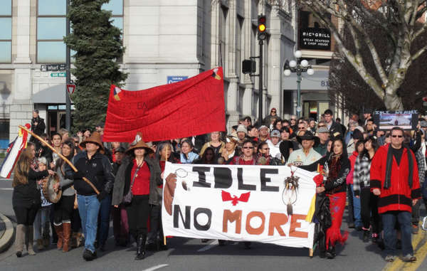 Idle no more protesters marching in Victoria, BC, December 21, 2012.