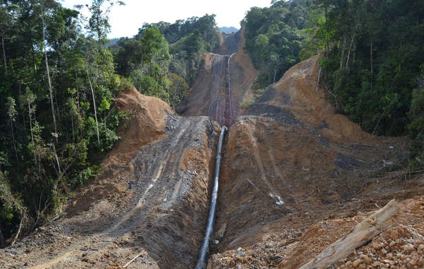 The 500km pipeline, built by the Malaysian national oil company Petronas, is cutting through the Penan's forest, making hunting difficult.